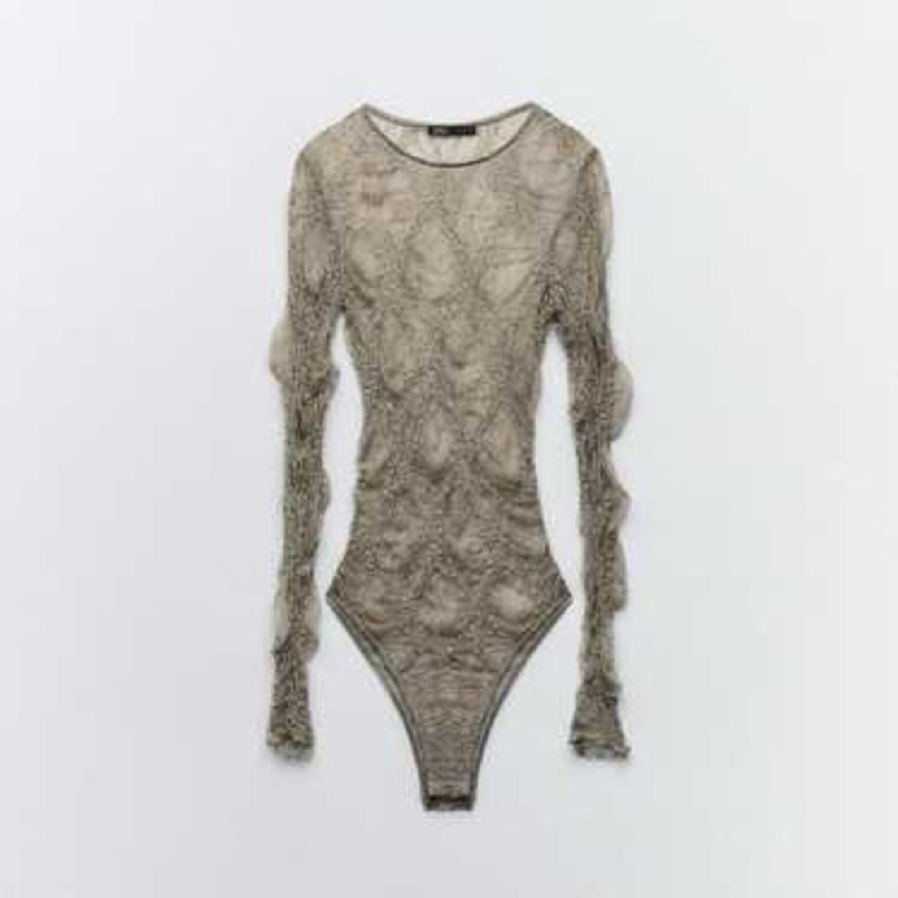 Zara mesh see threw long sleeve bodysuit